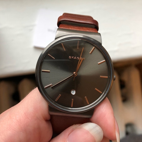 Skagen Accessories - SKAGEN watch nickel, rose gold, leather band